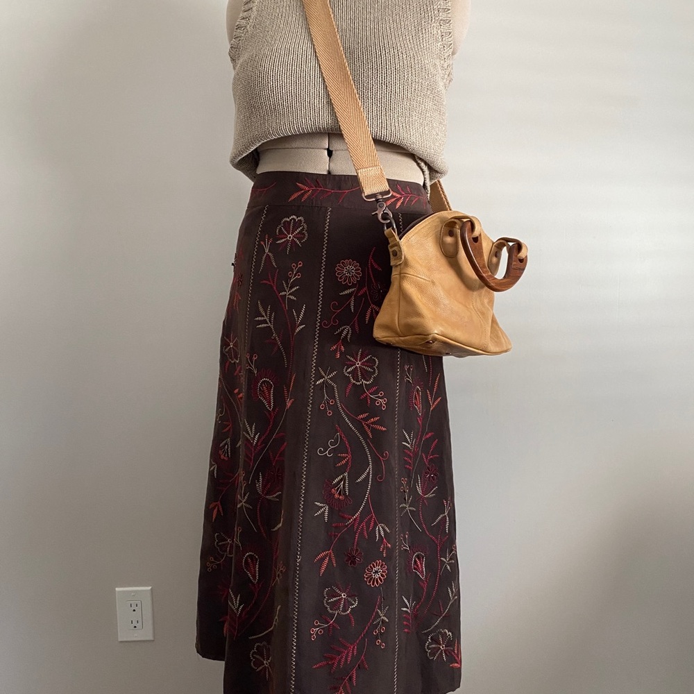 Boho type embroidered faux suede maxi skirt